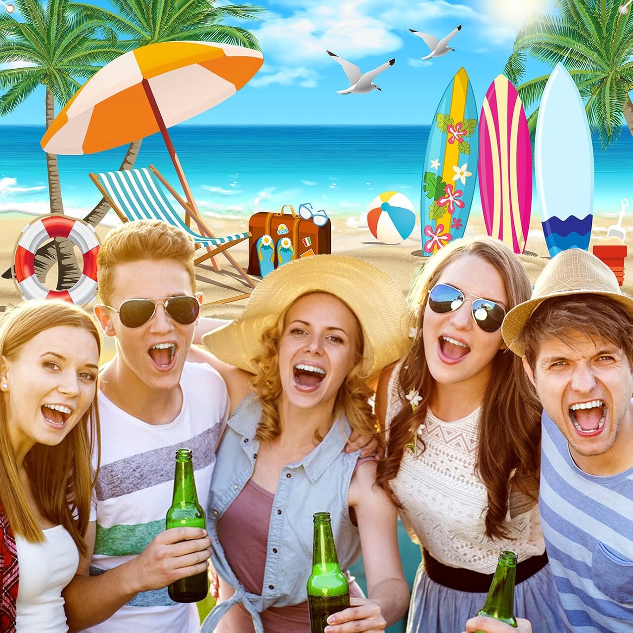 Summer Vacation Garage Door Banner 6 x 13 ft Summer Holiday Backdrop Decoration Ocean Beach Large Garage Door Cover for Indoor Outdoor Photography Summer Party Photo Booth Background Hanging Decor
